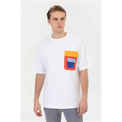 Erkek Beyaz Oversize Bisiklet Yaka Tişört