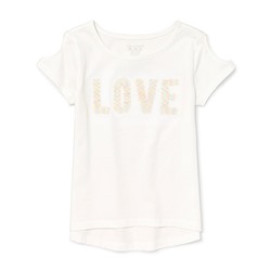 Girls Short Sleeve Flip Sequin Graphic Cold Shoulder Top