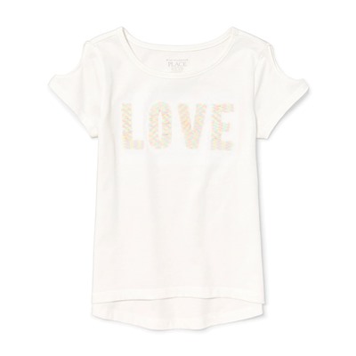 Girls Short Sleeve Flip Sequin Graphic Cold Shoulder Top