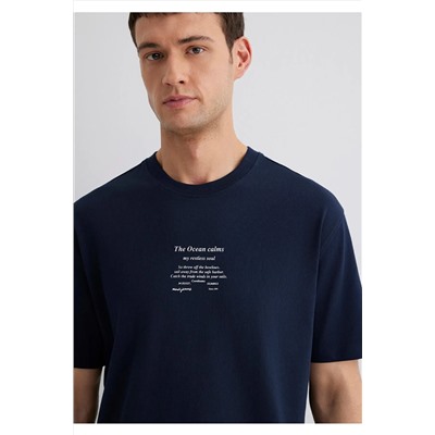 Mavi Baskılı Lacivert Tişört Loose Fit / Bol Rahat Kesim 0612796-70490