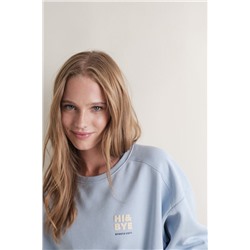 Sudadera corta felpa algodón azul claro