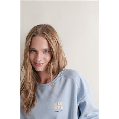 Sudadera corta felpa algodón azul claro
