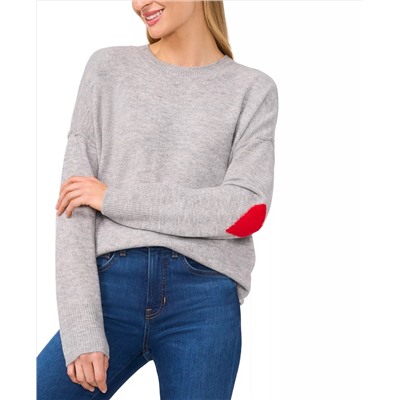 CeCe Women's Valentine's Crewneck Elbow Hearts Long-Sleeve Sweater