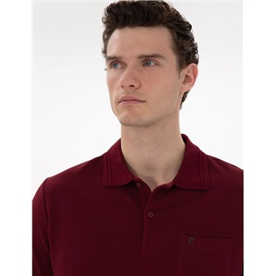 Bordo Regular Fit %100 Pamuk Polo Yaka Basic Tişört