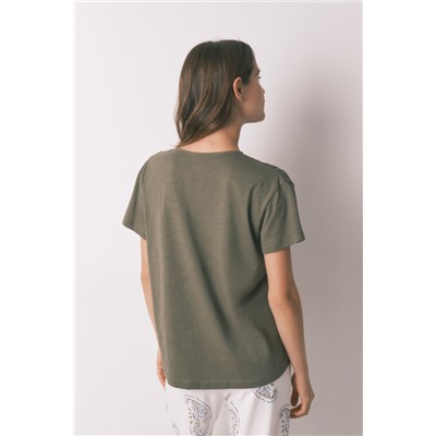 Camiseta manga corta algodón frunce verde