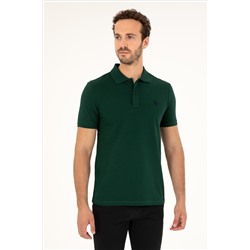 Erkek Slim Fit Polo Yaka Koyu Yeşil Basic Tişört