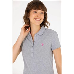 Kadın Gri Melanj Basic Polo Yaka Tişört