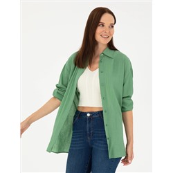 Yeşil Oversize Uzun Kollu Gömlek