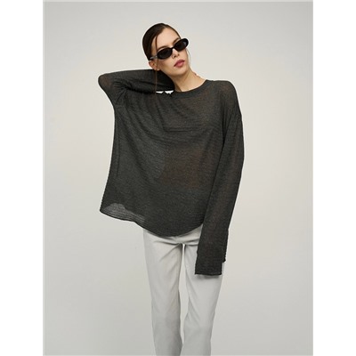 Серый джемпер с разрезом вязаный