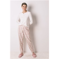 Pantalón largo franela rosa print cuadros