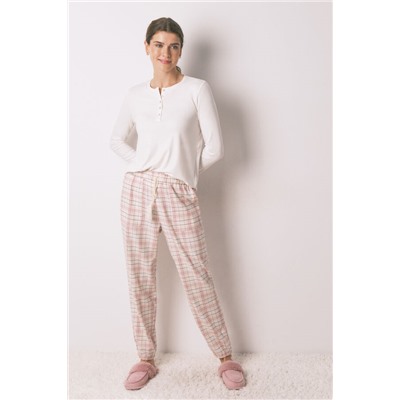 Pantalón largo franela rosa print cuadros