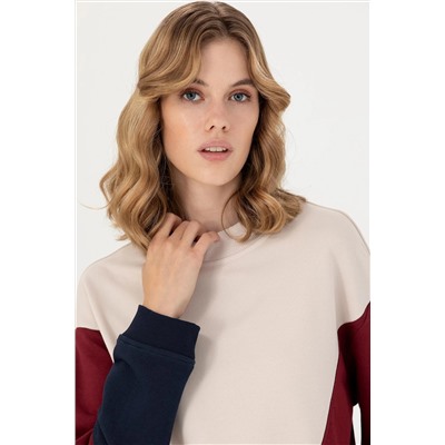 Kadın Krem Bisiklet Yaka Sweatshirt