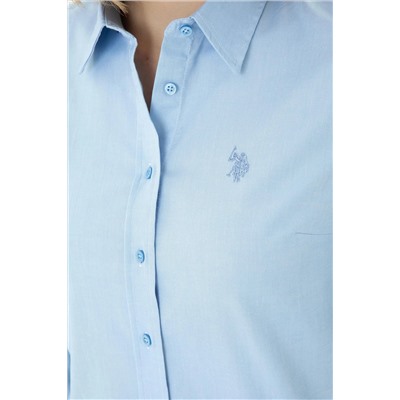 Kadın Mavi Uzun Kollu Basic Gömlek