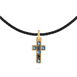 Колье-чокер Квадро (кристаллы SW джинс, аквамарин; золото) 38-45см, Есть комплект