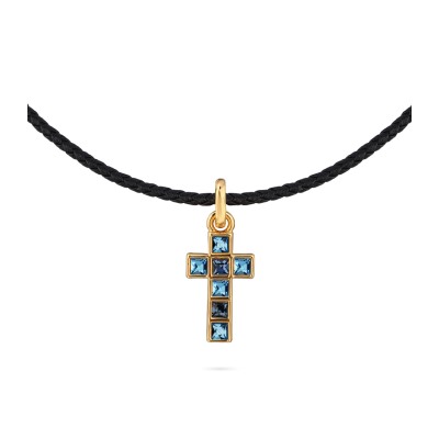 Колье-чокер Квадро (кристаллы SW джинс, аквамарин; золото) 38-45см, Есть комплект