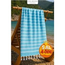 Calmera Linea Peştemal | İnce - Doğal Saçaklı | Plaj, Deniz, Havuz, Yoga, Spor, Seyahat Havlusu - Mavi