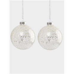 Игрушка елочная, 8 см, 2 шт, стекло/пайетки, серебристая, Шар с узором, New year