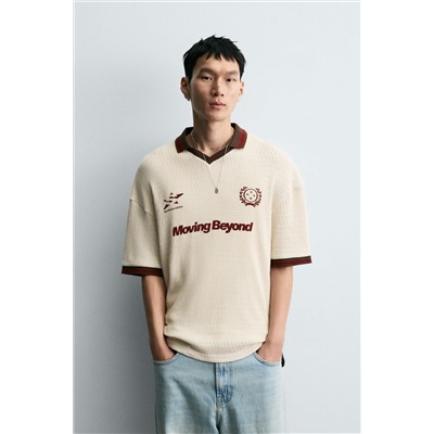 RETRO FOOTBALL TEXTURED POLO SHIRT