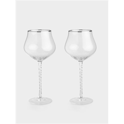 Бокал для вина, 580 мл, 2 шт, стекло, с серебристым кантом, Rhapsody