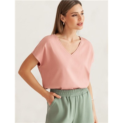 Футболка с V-вырезом и цельнокроеным рукавом из премиального хлопка