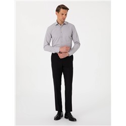 Gri Slim Fit Uzun Kollu Armürlü Gömlek