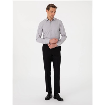 Gri Slim Fit Uzun Kollu Armürlü Gömlek