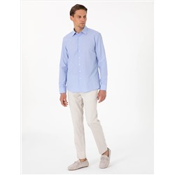 Açık Mavi Slim Fit Çizgili Uzun Kollu Gömlek