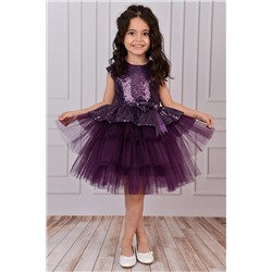 Delfini kids Kız Çocuk Mor Pul Payetli Kat Kat Tüllü Abiye 9354
