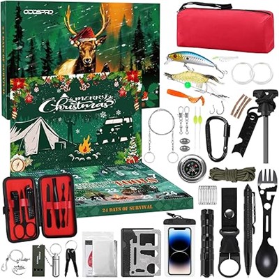 Advent Calendar 2025, Survival Kit for Men, 24 Days Christmas Countdown Advent Calendar, Unique Christmas Gifts for Men Dad Husband, Holiday Surprise Gifts for Fishing Hunting Hiking