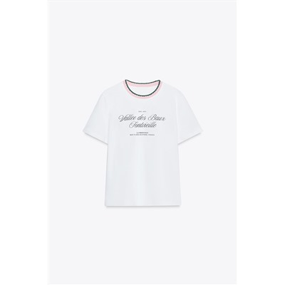 CHUNKY KNIT COLLAR SLOGAN T-SHIRT