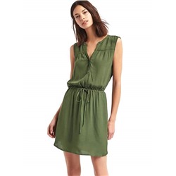 Shirred sleeveless shirtdress