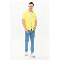 Erkek Neon Sarı Kısa Kollu Gömlek