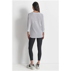 RUCHED 3/4-SLEEVE SLUB WAFFLE-KNIT TEE