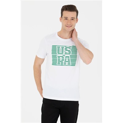 Erkek Beyaz Bisiklet Yaka Tişört