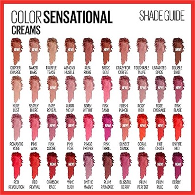 Maybelline Color Sensational Lipstick, Lip Makeup, Cream Finish, Hydrating Lipstick, Nude, Pink, Red, Plum Lip Color, Berry Go, 0.15 oz;