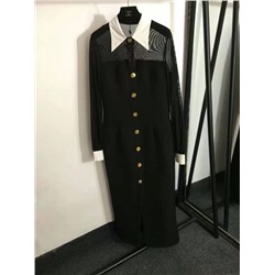 New Medusa Portrait из прозрачной сетки с золотыми пуговицами и открытыми плечами, платье с длинными рукавами на талии, черное, S-XL, [размер M; ширина плеч 36, обхват груди 90, обхват талии 78, длина рукава 66, Длинная одежда 135】