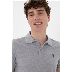 Erkek Slim Fit Polo Yaka Gri Melanj Basic Tişört