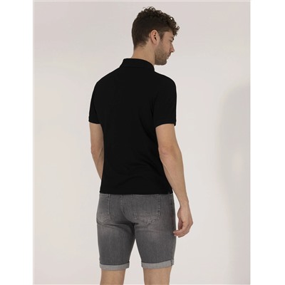 Siyah Regular Fit Polo Yaka Merserize Tişört