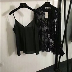 рубашка с длинными рукавами и сетчатым кружевом в цветочном стиле от Zimmermann, бежевый, черный, S-XL, [размер M; обхват груди 96, длина 52, ширина плеч 50, обхват груди 124, длина рукавов; 64, длина одежды 74]