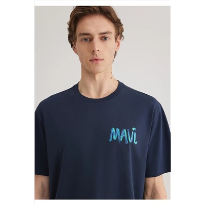 Mavi Baskılı Lacivert Tişört Loose Fit / Bol Rahat Kesim 0612468-70490