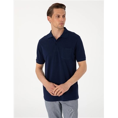 Lacivert Regular Fit %100 Pamuk Polo Yaka Basic Tişört