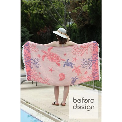 Befera Design Müslin Peştamal 4 Kat %100 Pamuklu Mercan Desenli 85x170 Cm Peştemal Banyo Plaj