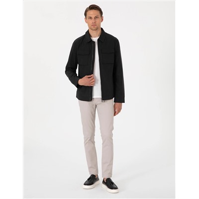 Siyah Regular Fit Fermuarlı İnce Mont