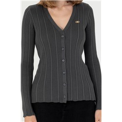 Kadın Antrasit Basic Triko Hırka