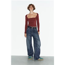 RIBBED T-SHIRT WITH SQUARE NECKLINE