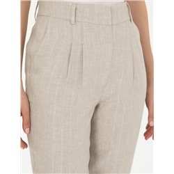 Bej Keten Karışımlı Carrot Fit Pantolon