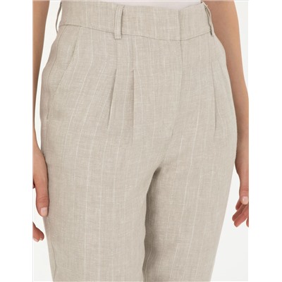 Bej Keten Karışımlı Carrot Fit Pantolon