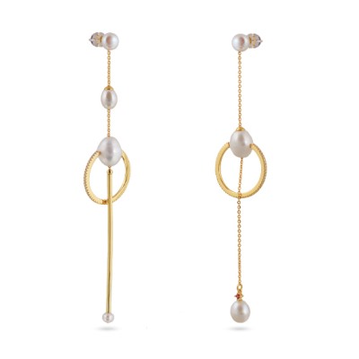 Серьги (жемчуг 5-11мм белый; покрытие золото), Есть комплект