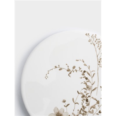 Подставка под кружку, 11 см, круглая, керамика/пробка, белая, Осенние цветы, Florance