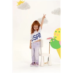 Kız Çocuk Mavi Bisiklet Yaka Crop Tişört